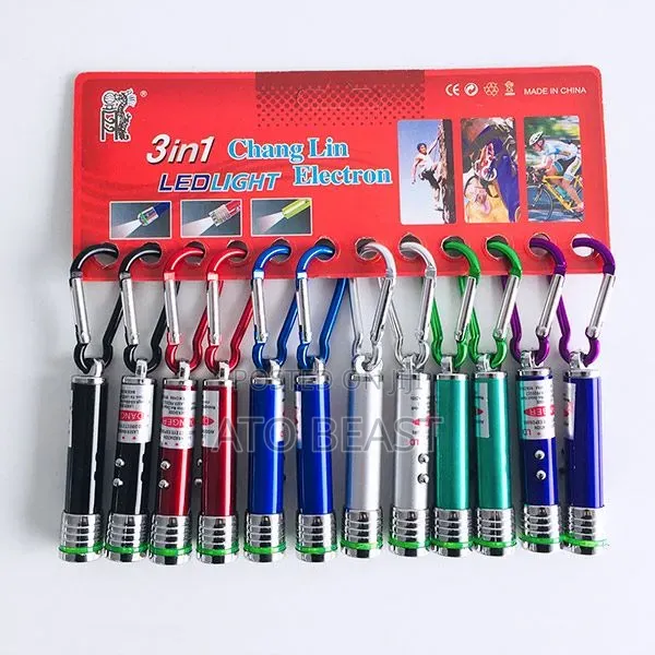 3-in-1 Led Laser Light Keychain Uses as Flashlight, a Laser Pointer,