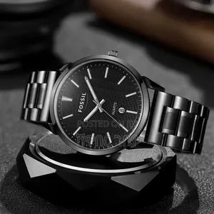 Fossil Quartz Black Dial Stainless Steel Bracelet Mens Watch