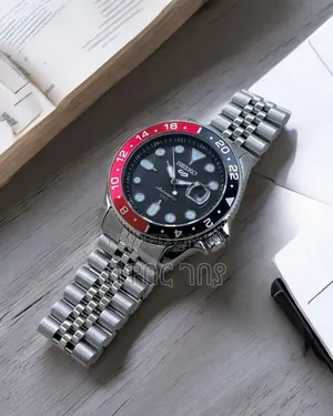 Seiko Automatic Red Black Bezel Black Dial Stainless Steel Watch