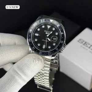 Seiko 5 Sports Automatic Black Bezel Black Dial Mens Bracelet Watch