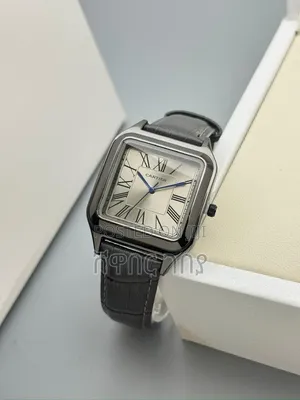 Cartier Square Silver Steel Black Leather Roman Dial Watch