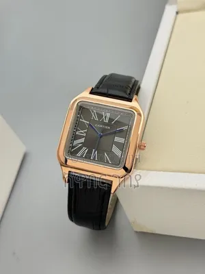Rose Gold Black Leather Dark Grey Roman Dial Watch