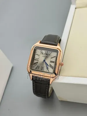 Square Rose Gold Grey Leather Silver Dial Wristwatch by Cartier