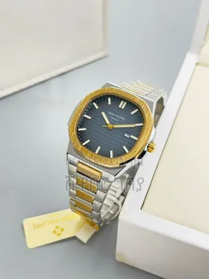 Patek Philippe Nautilus Blue Gold Bezel Two Tone Bracelet Luxury Watch