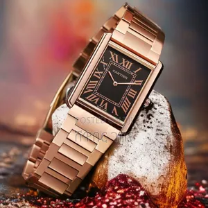 Cartier Tank Française Watch — Rose Gold, Black Dial, Roman Numerals