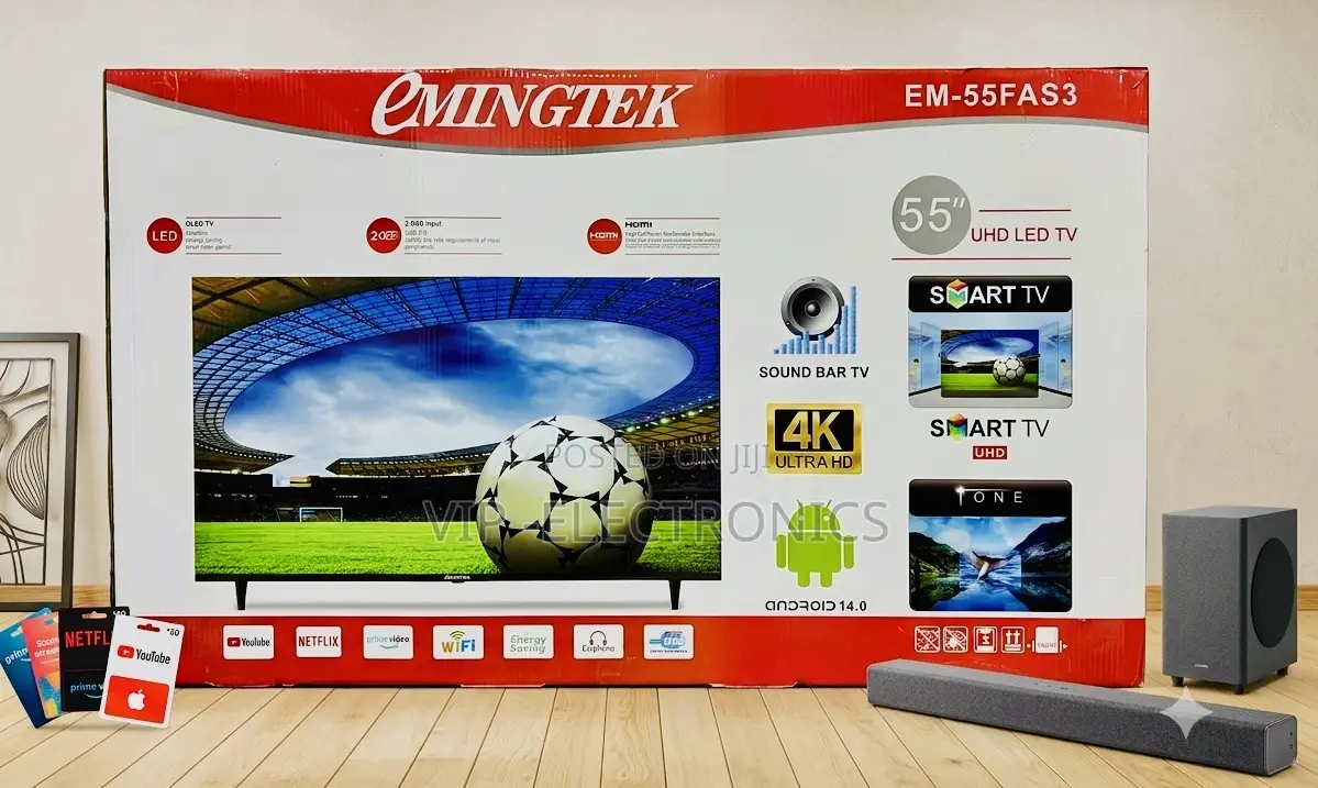 Emingtek 55 Inch Tv Smart Android 14.0 Frameless