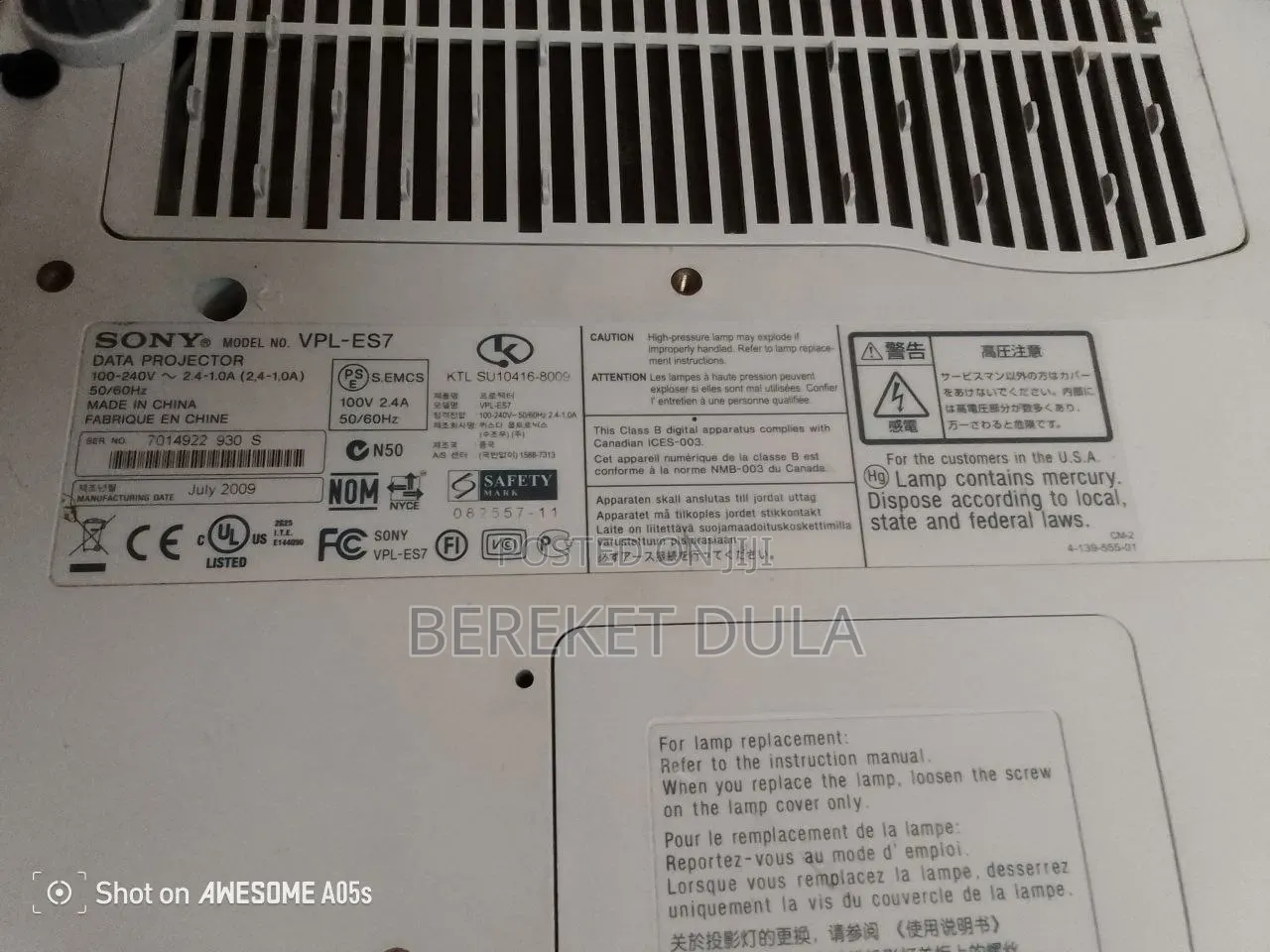 Sony VPL Es7 Projector