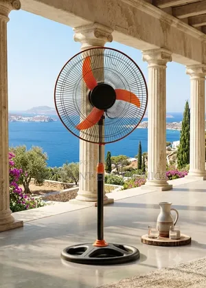 Vibrant Breeze: Industrial Elegance Standing Fan