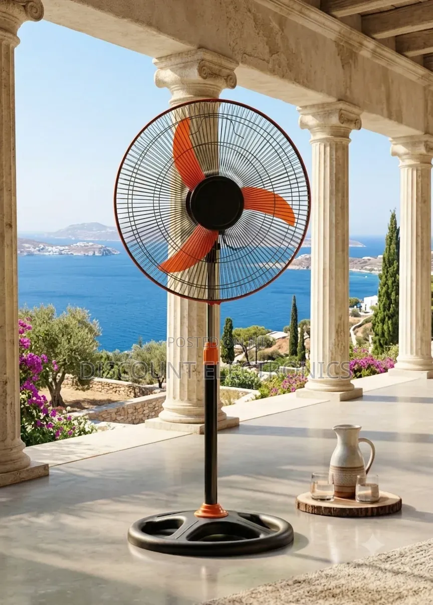 Vibrant Breeze: Industrial Elegance Standing Fan