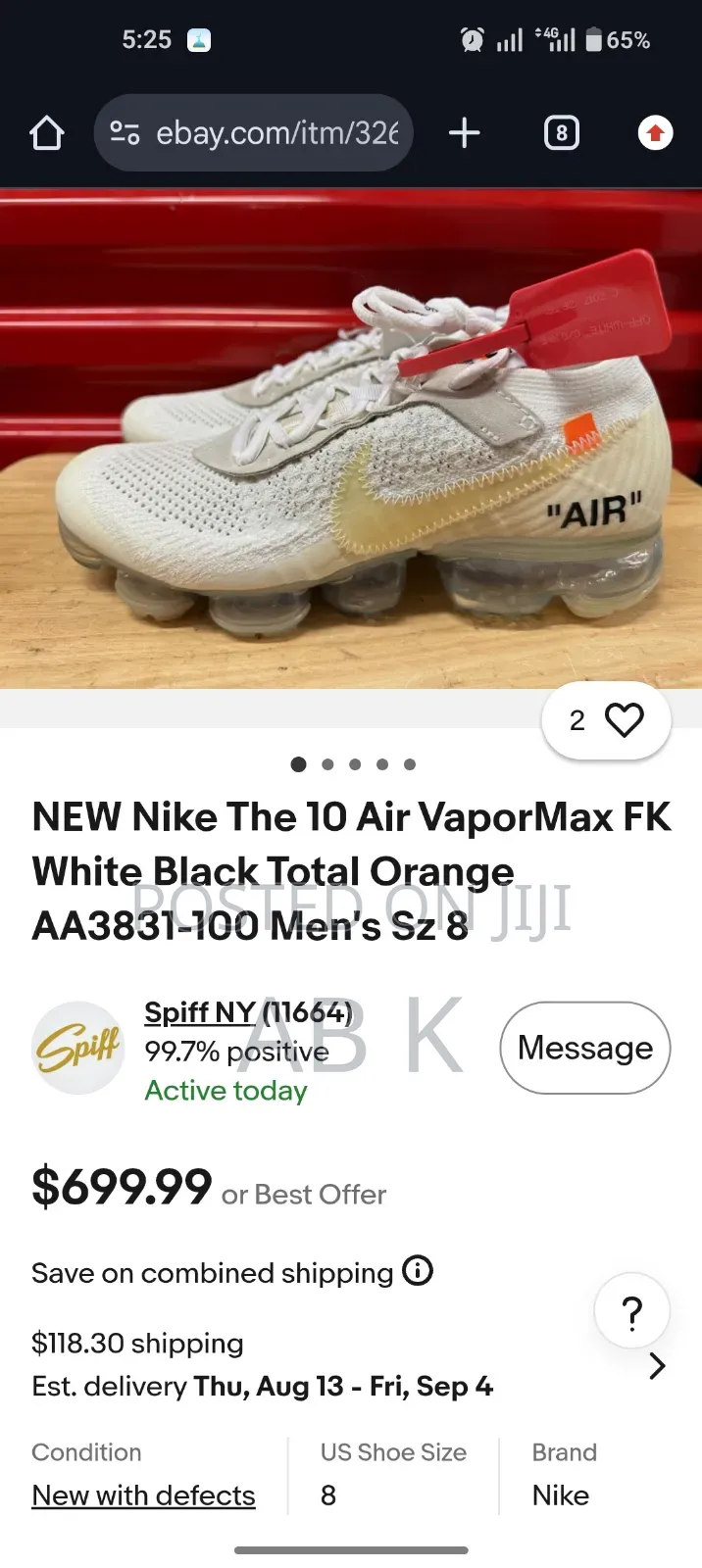 Real Original Nike X Off-White Air Vapormax Shoe