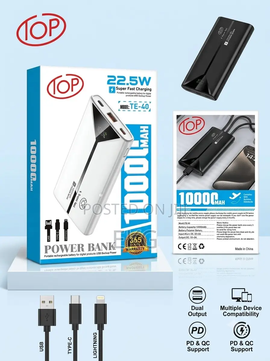Top 10,000mah Super Fast Power Bank – Type-C Lightning Cables