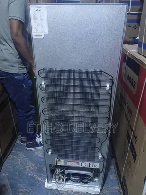 This Is a Cool Brand Top-Mount Double-Door Refrigerator in a Dark Grey