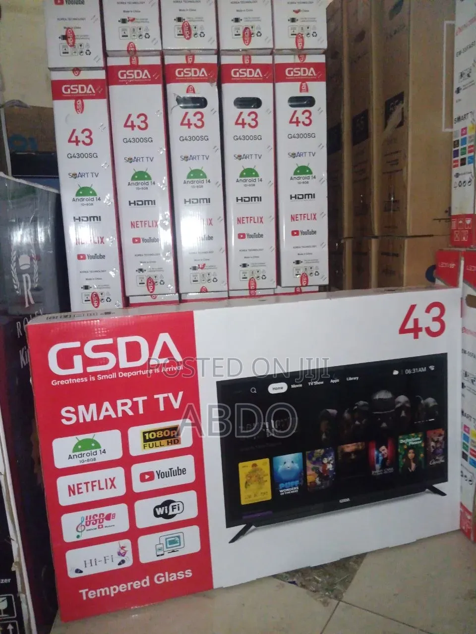 Gsda Smart Led Tv 43 Inch Andraid Doubel Gelass Adis 2026 Quslity
