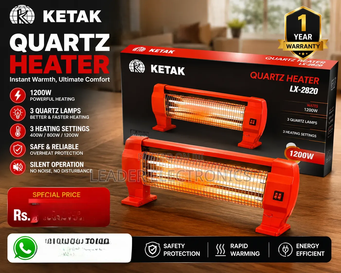 Ketak Quartz Room Heater – 1 Year Warranty | Fast Efficient Heating