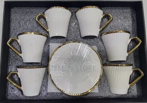 12-Piece Ceramic Coffee Cup and Saucer Set With Elegant Gold Trim