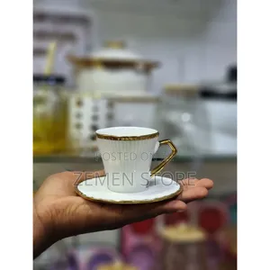 12-Piece Ceramic Coffee Cup and Saucer Set With Elegant Gold Trim