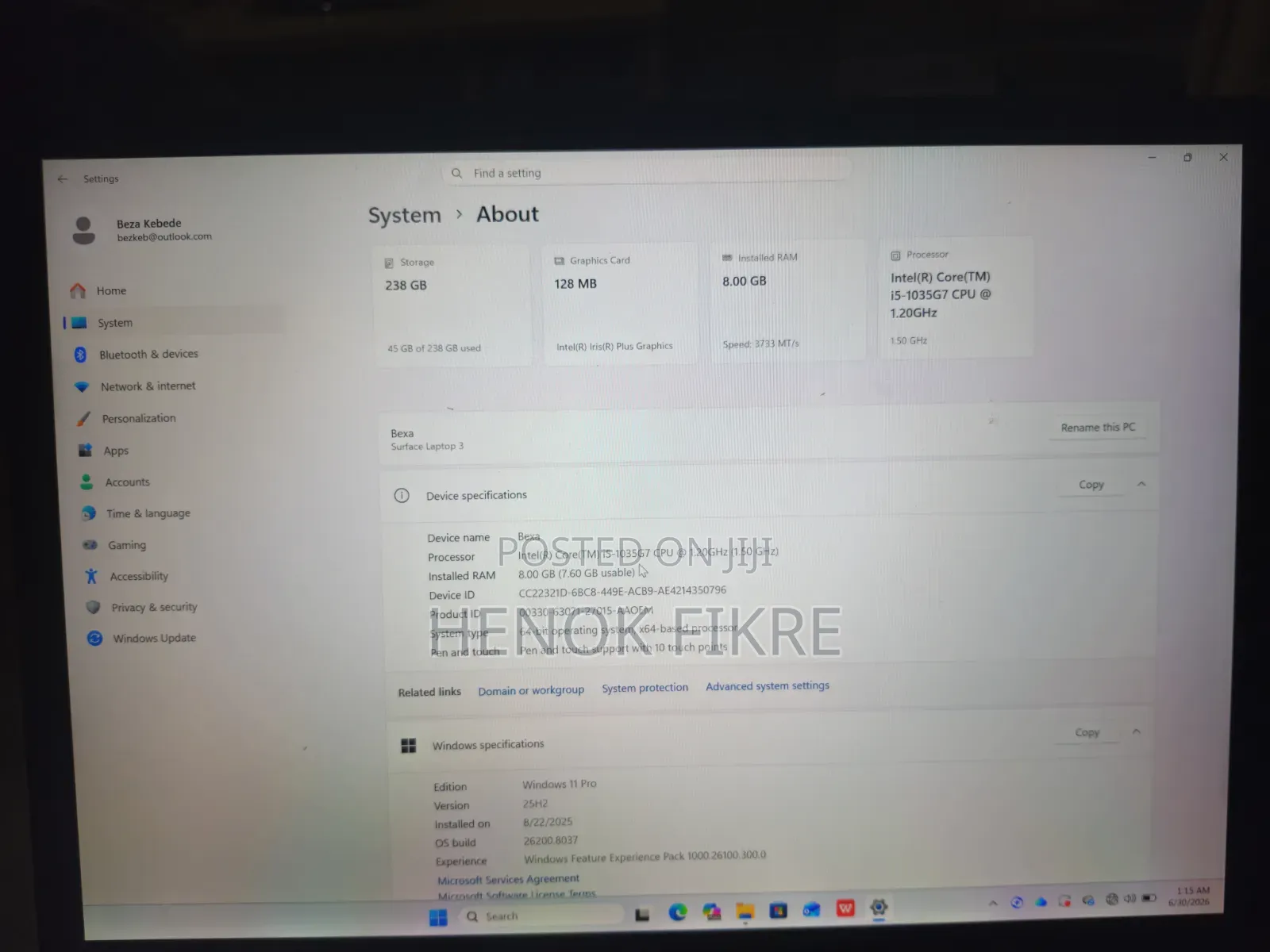 Laptop Microsoft Surface Pro 7 8GB Intel Core i5 SSD 256GB