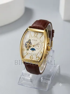 Sewor Automatic Mechanical Watch Featuring a Gold-Tone Tonneau-Shaped