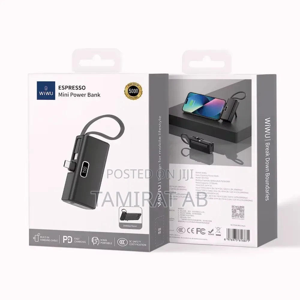 Wiwu 5000mah Mini Portable Power Bank With Type-C Pd 20w Fast Charging