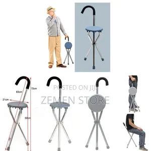 2-in-1 Folding Walking Cane Chair Stool – Portable Tripod Stick