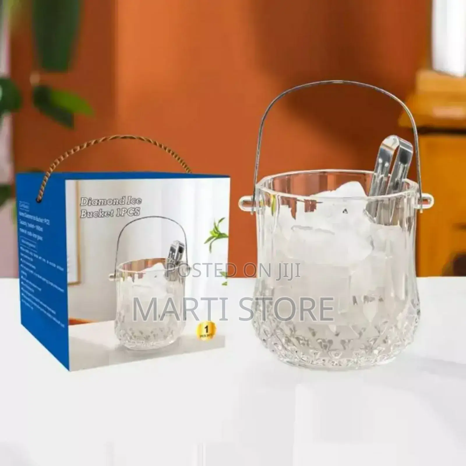 Glass Ice Bucket With Stainless Steel Handle