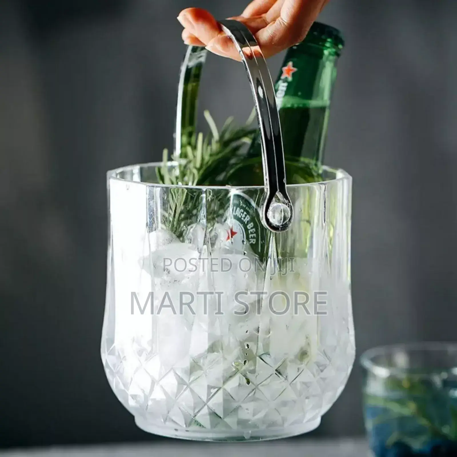 Glass Ice Bucket With Stainless Steel Handle