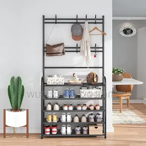 4-tier Shoe Rack With Coat Rack Hooks የጫማ እና የልብስ መስቀያ