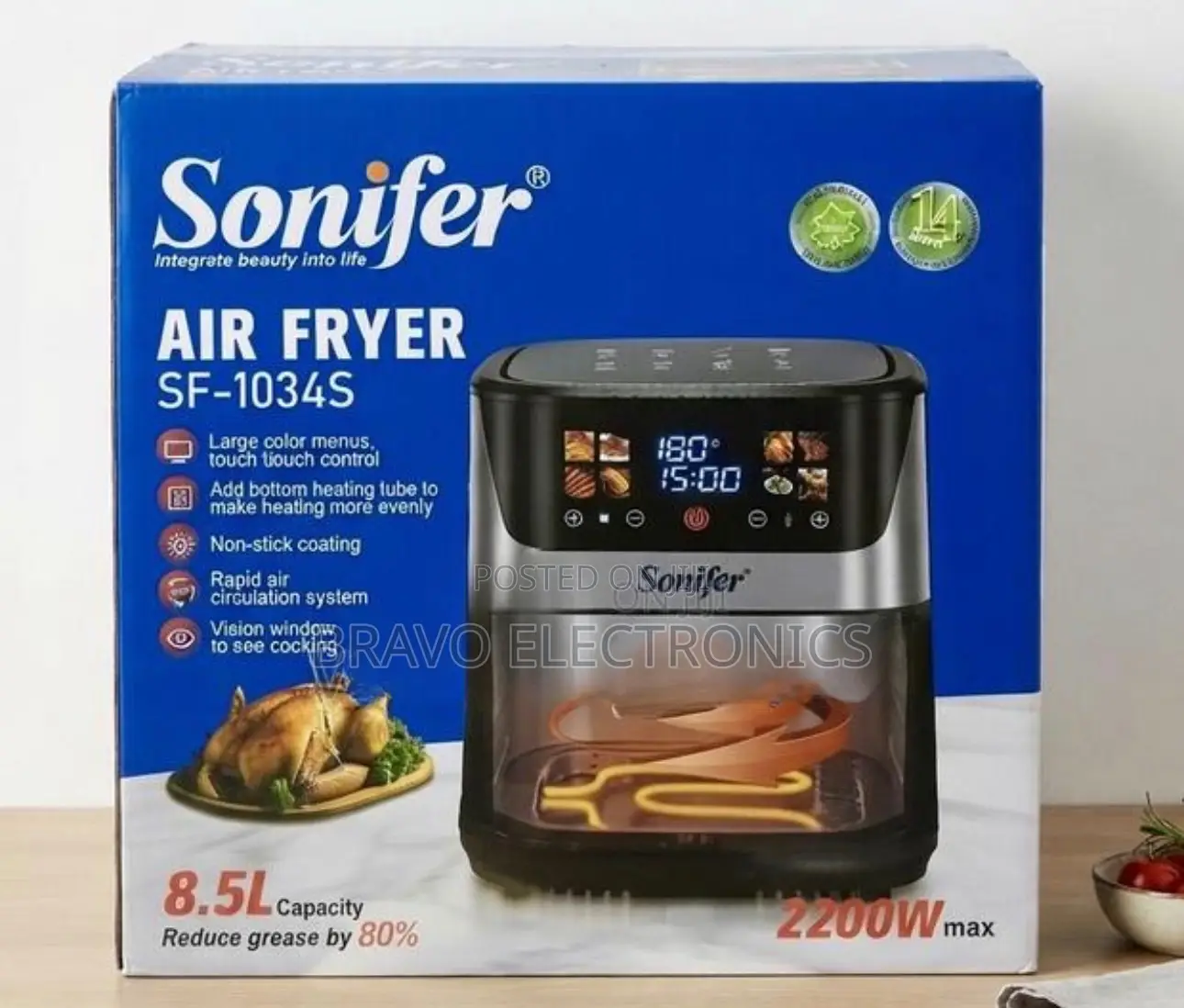 Sonifer Air Fryer | 8.5l Capacity | 2200w | Digital Touch Screen