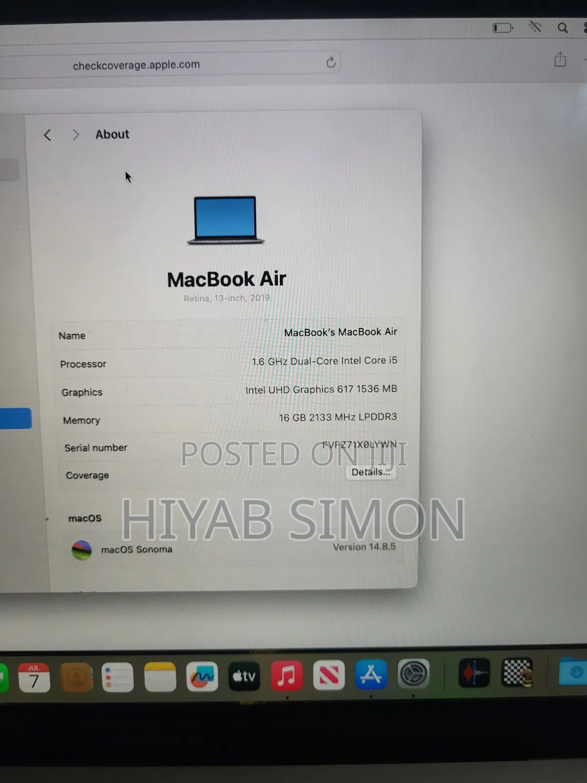 Laptop Apple MacBook Air 2019 16GB Intel Core i5 SSD 256GB