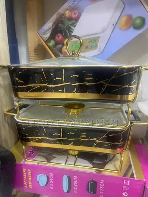 Marbled Ceramic Chafing Dish Set ባለ 2 ሸክላ የወጥ ማቅረቢያ