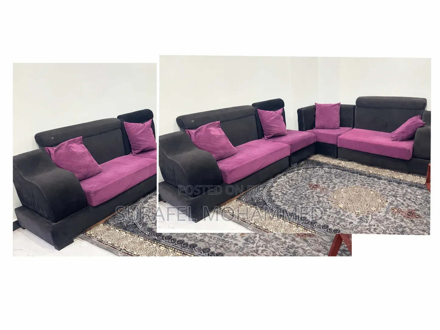 Black With Purple Colour Sofa(Cushion Colour Can Be Changed)