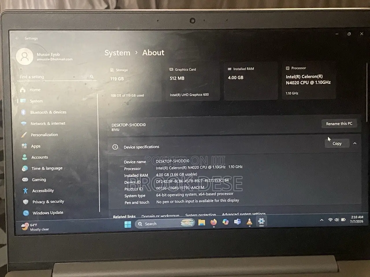 Laptop Lenovo IdeaPad 1 4GB Intel Celeron eMMC 128GB