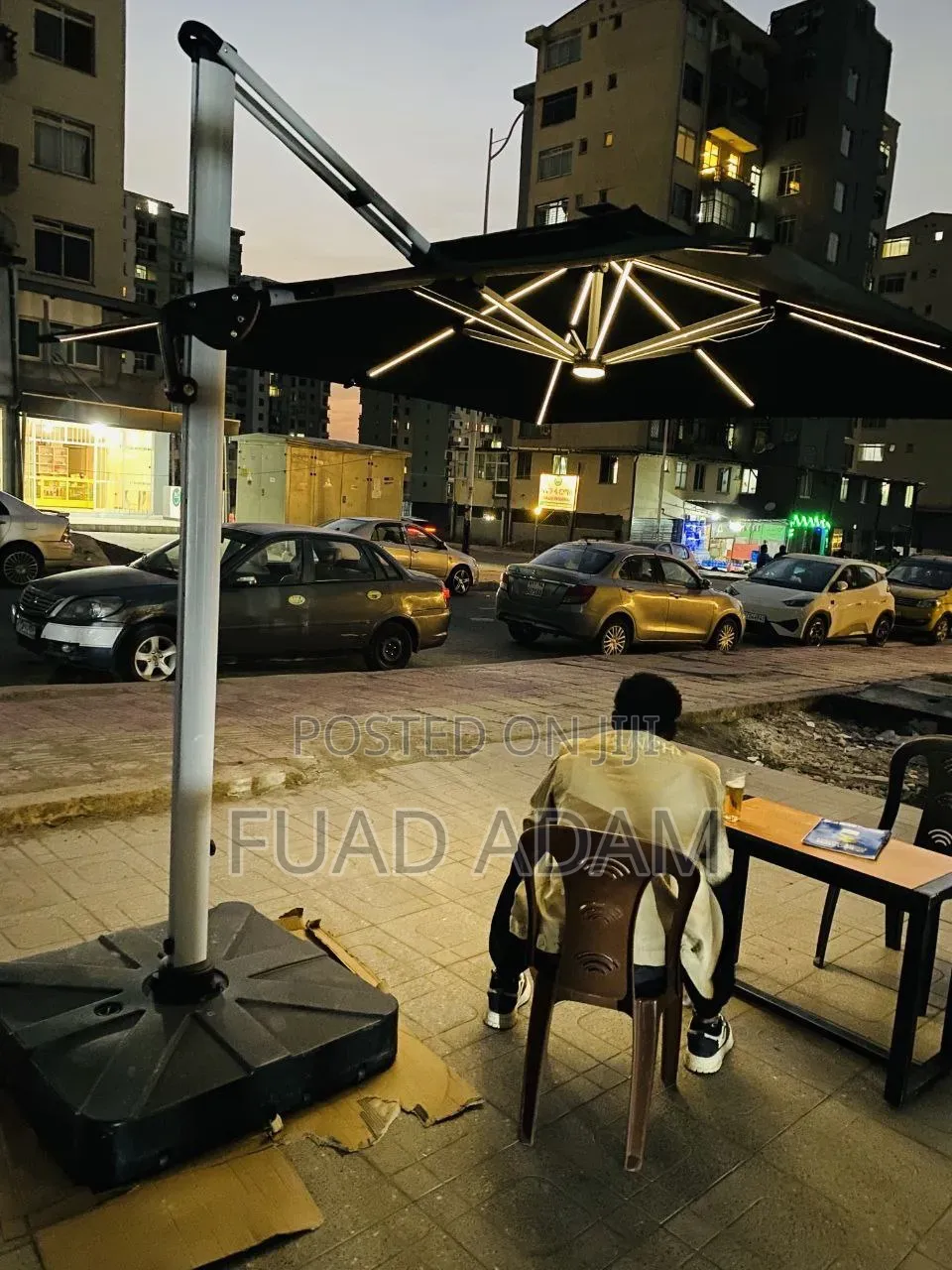 3m × 3m Solar Led Umbrella – Outdoor Patio 3×3 ሜትር Led ሶላር መብራት ዣንጥላ