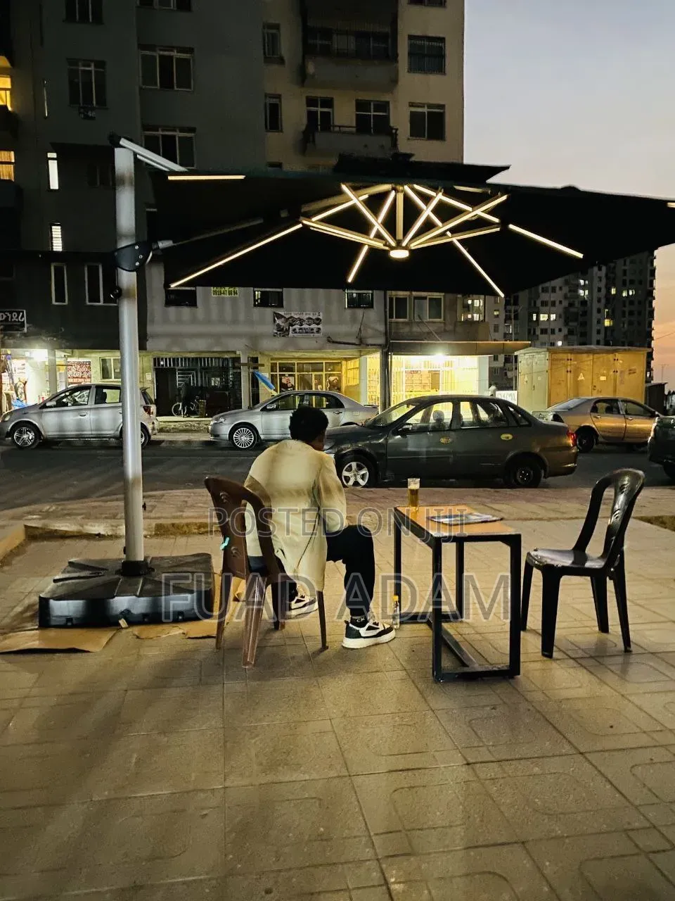 3m × 3m Solar Led Umbrella – Outdoor Patio 3×3 ሜትር Led ሶላር መብራት ዣንጥላ