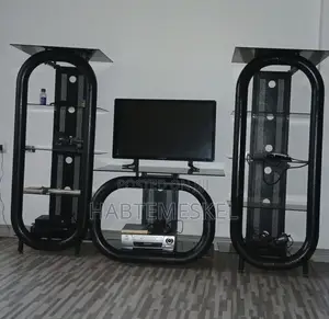 Modern Black Tv Stand With Glass Shelves
