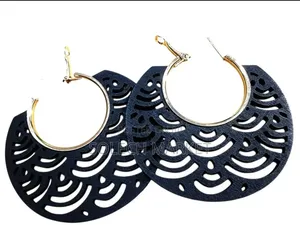 Black Wood and Metal Earrings