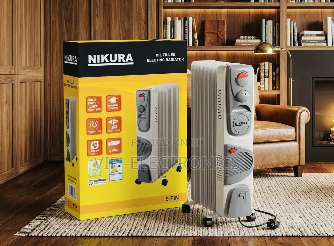 Nikura Room Heater 9-Fin Oil-Filled – 2000w+400w Portable Space Heater