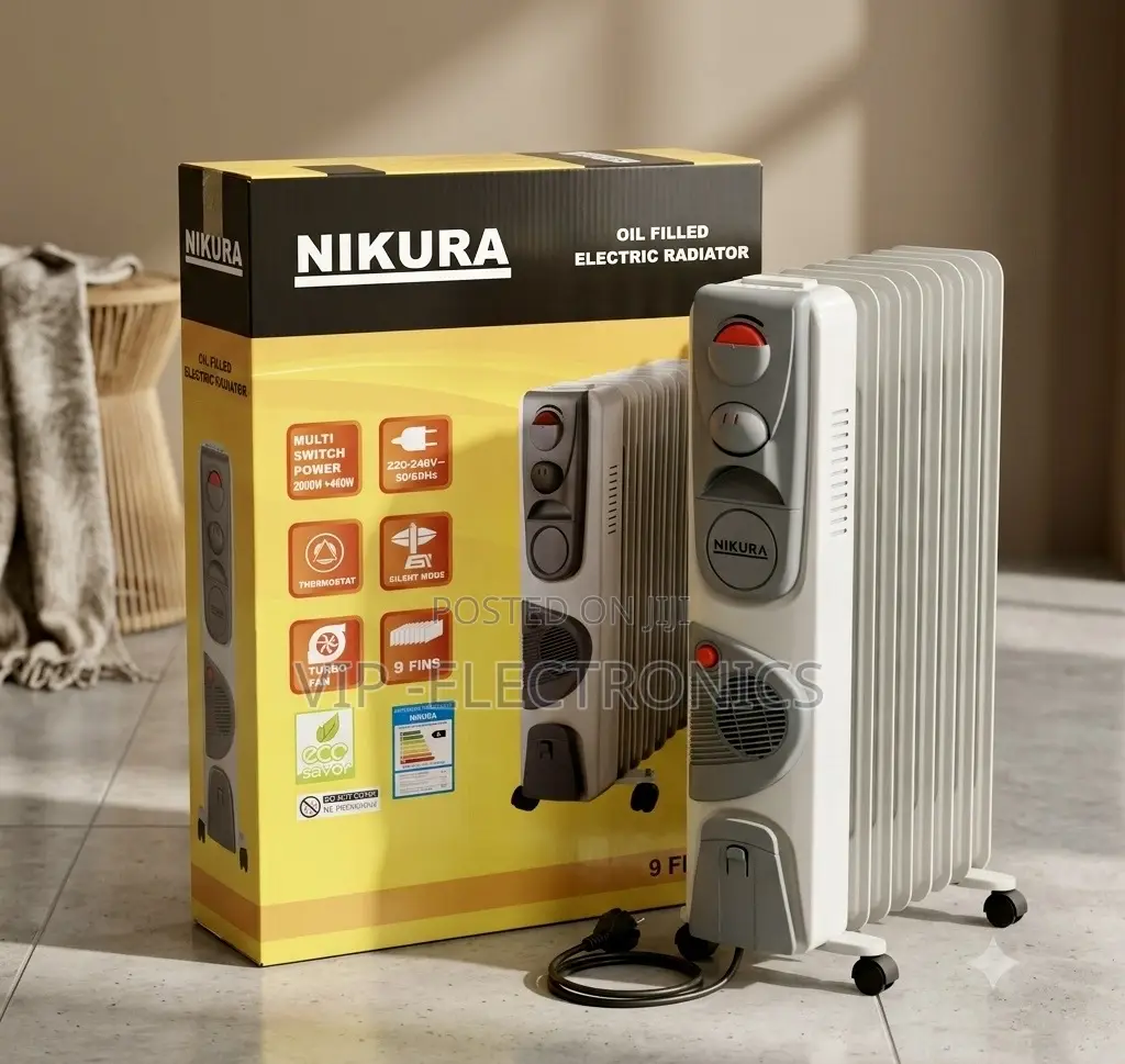 Nikura Room Heater 9-Fin Oil-Filled – 2000w+400w Portable Space Heater