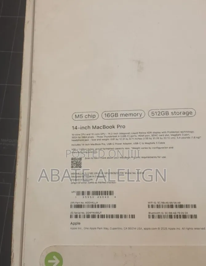 New Laptop Apple MacBook Pro 2026 M5 Pro 16GB Apple M5 Pro SSD 512GB