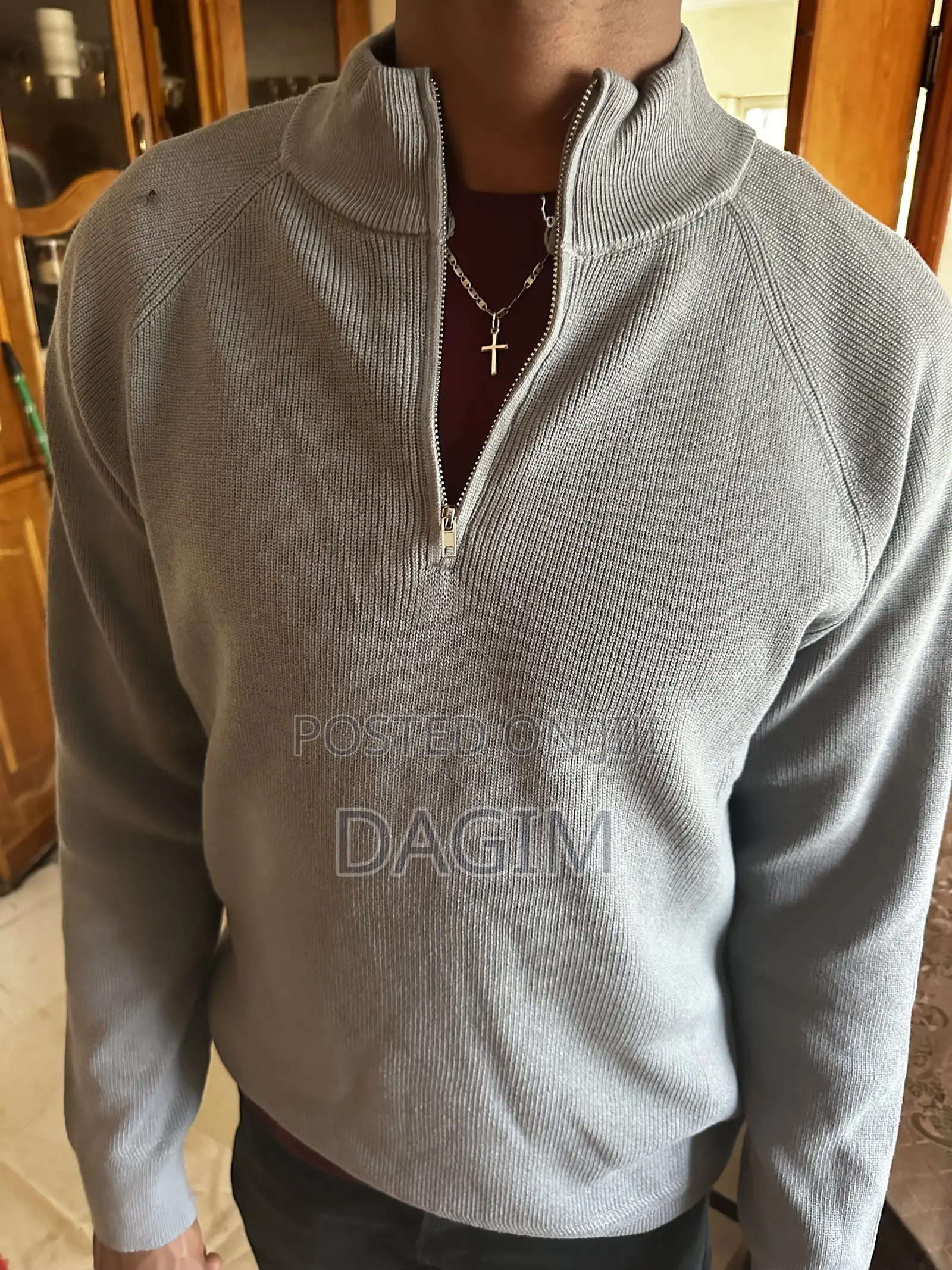 European Standard Men’S Light Grey Quarter Zip Sweater | Italian Wear