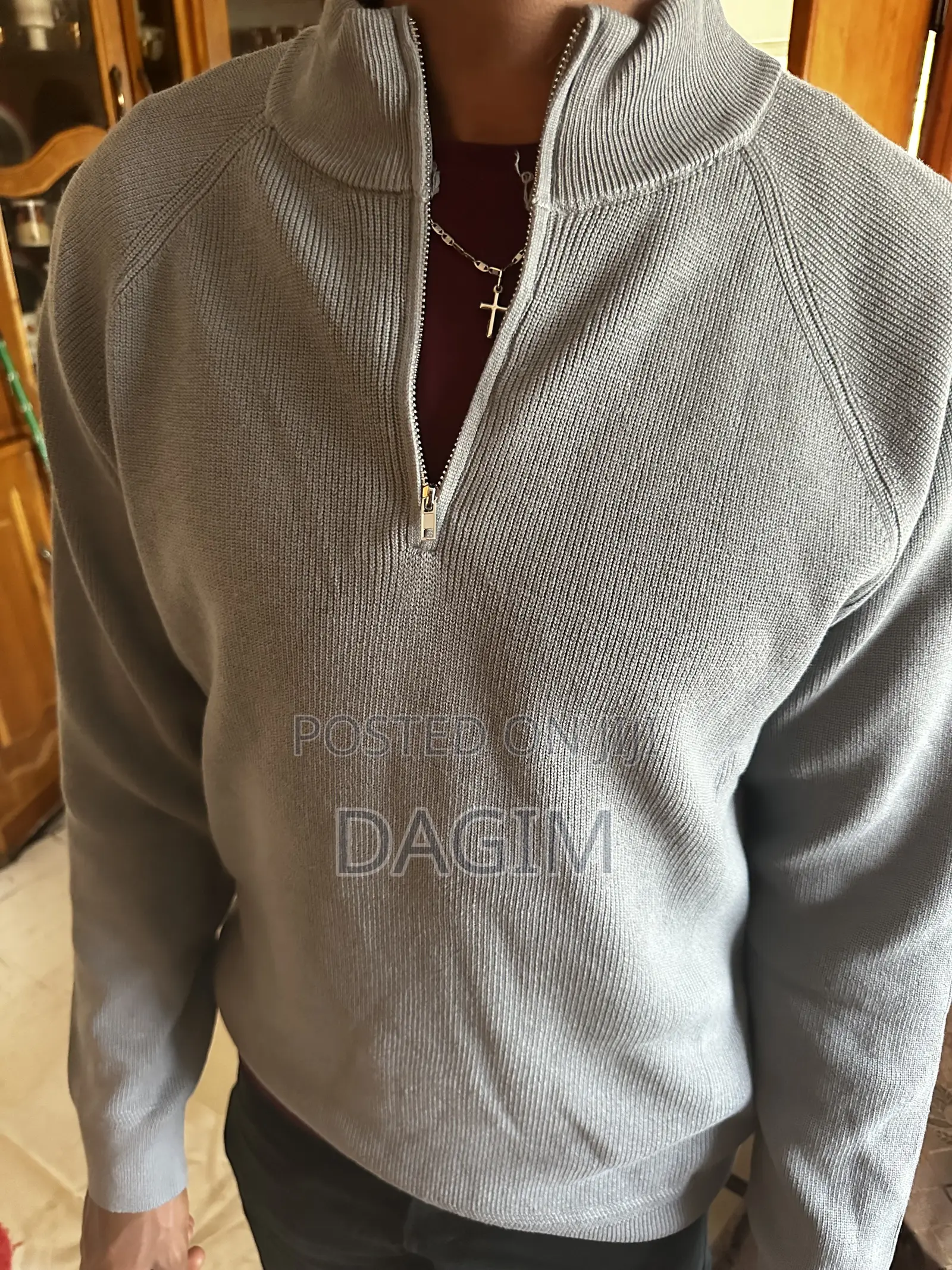 European Standard Men’S Light Grey Quarter Zip Sweater | Italian Wear