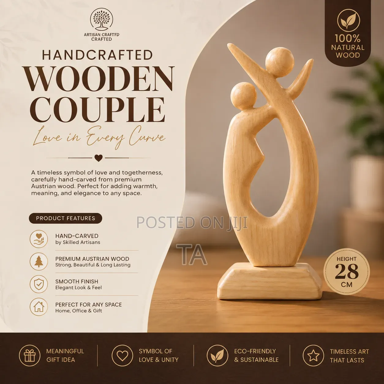 Handcrafted Wooden Couple Sculpture – Premium Austrian Wood