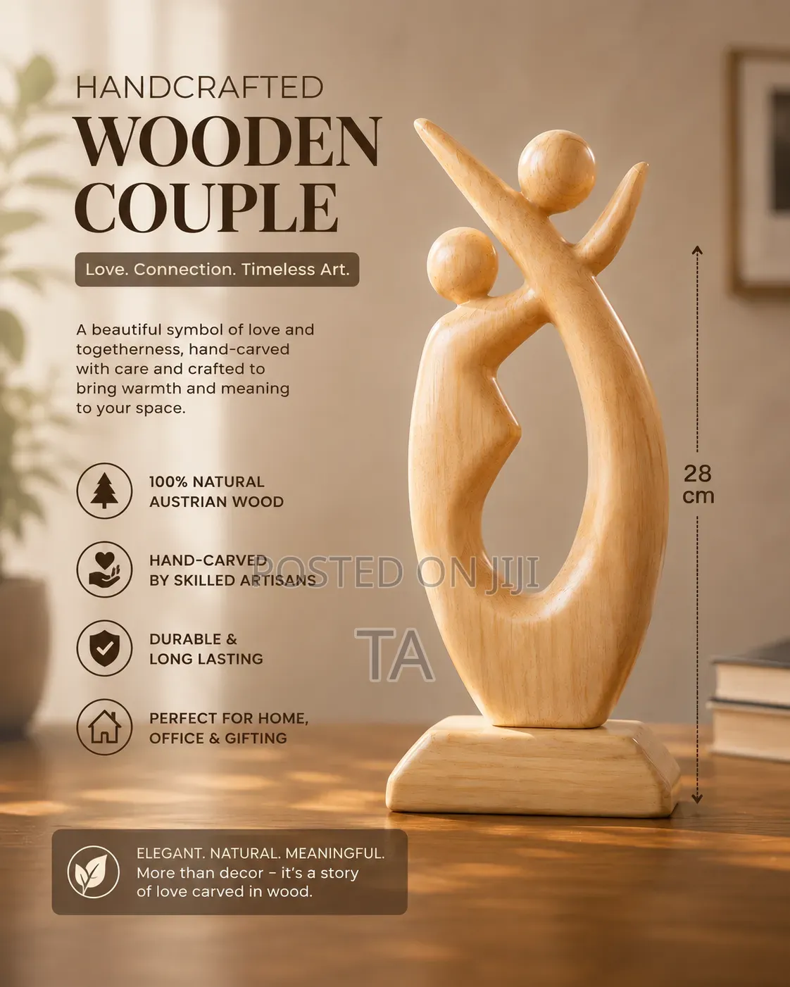 Handcrafted Wooden Couple Sculpture – Premium Austrian Wood
