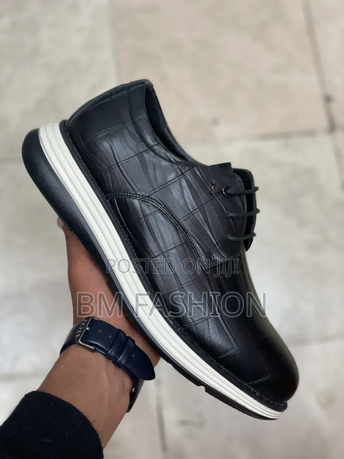 Textured Hybrid Dress-Sneaker: Sleek Black White