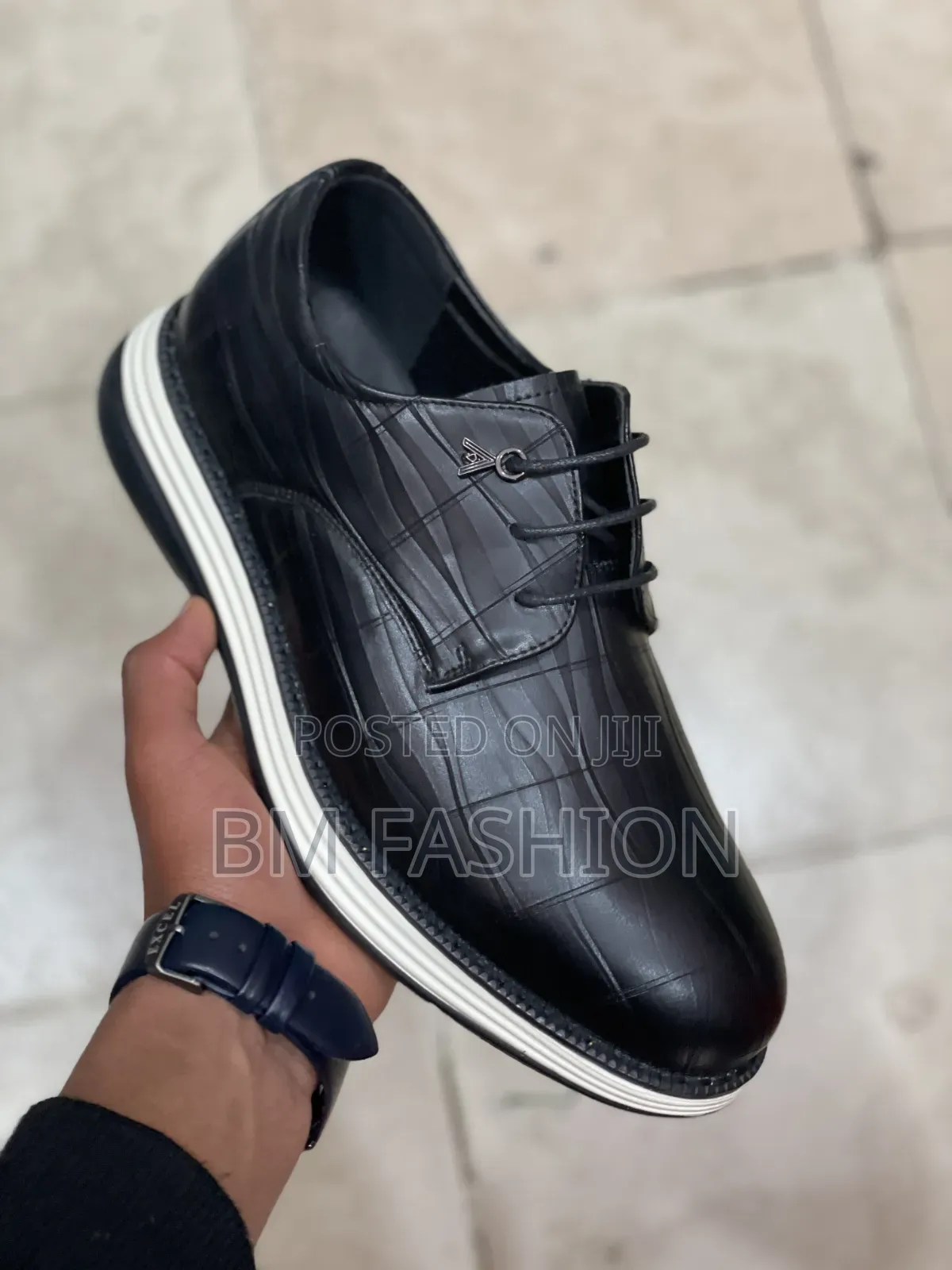 Textured Hybrid Dress-Sneaker: Sleek Black White
