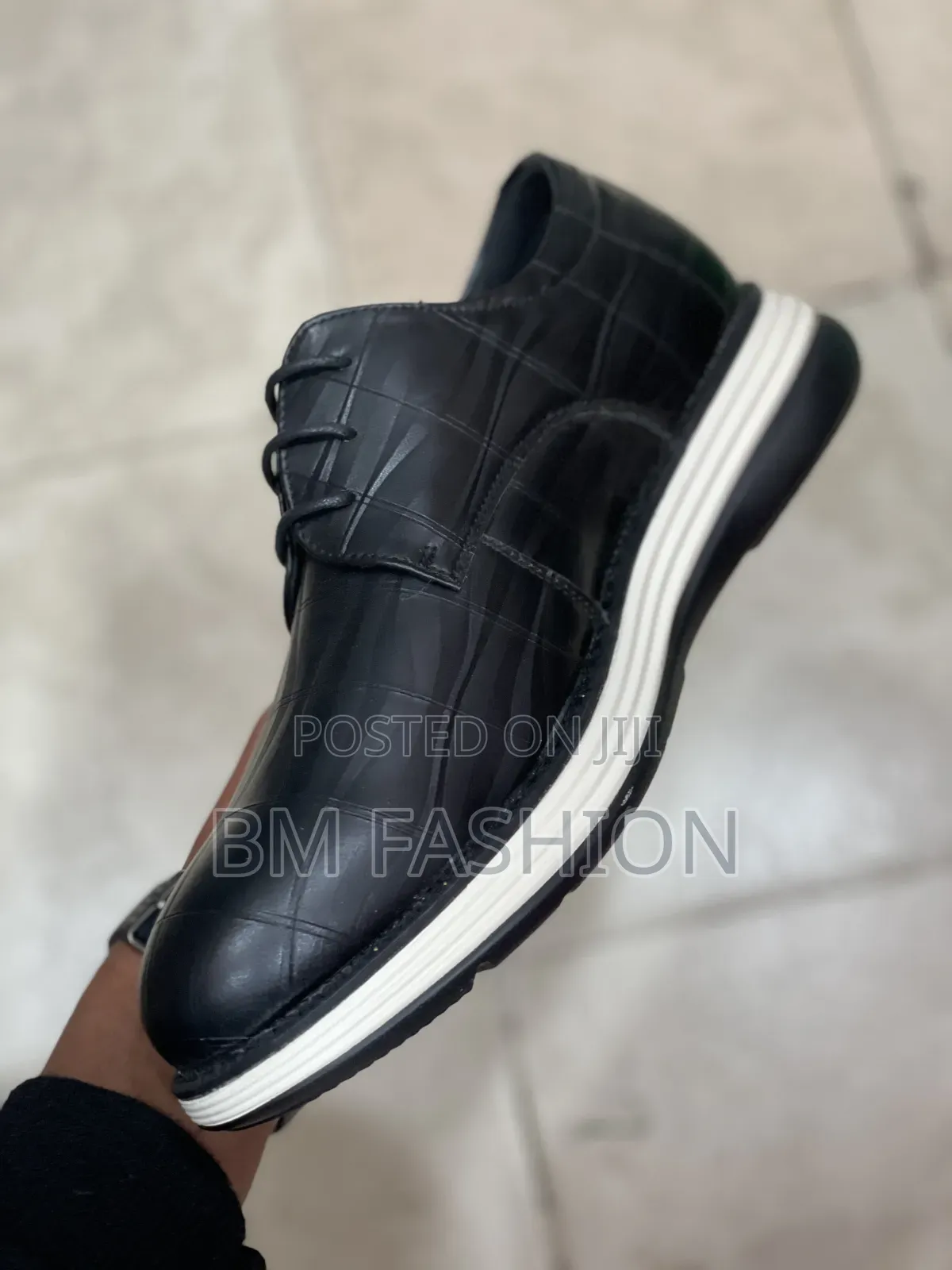 Textured Hybrid Dress-Sneaker: Sleek Black White