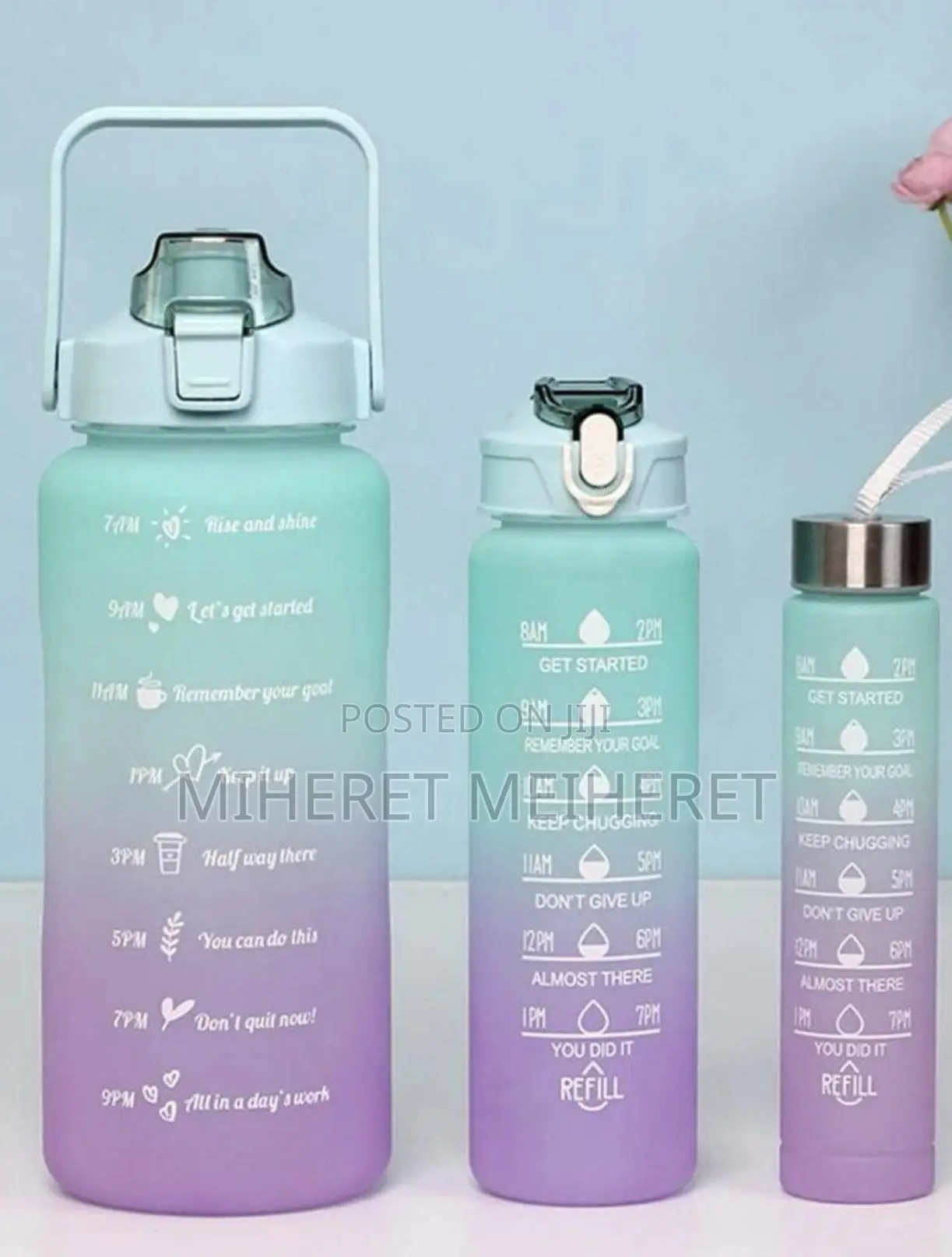 1pc 2l/750ml/300ml Large Capacity Pink Gradient PC Water Bottle,