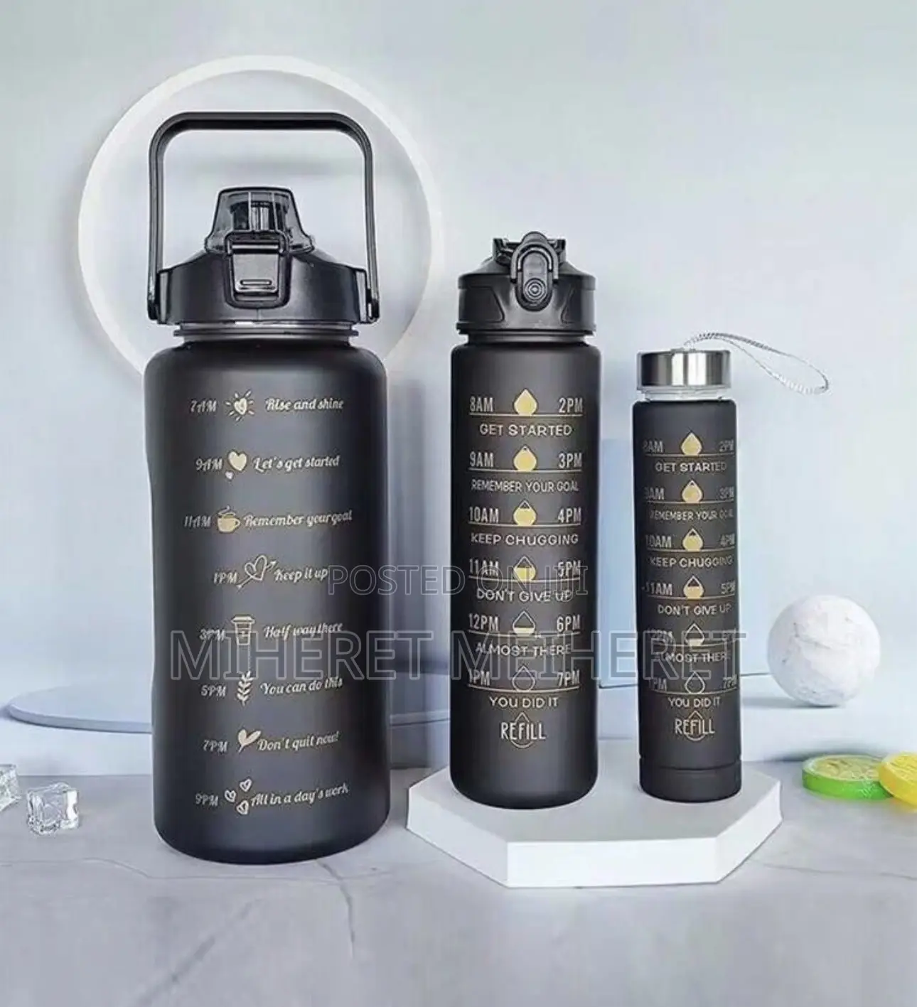 1pc 2l/750ml/300ml Large Capacity Pink Gradient PC Water Bottle,