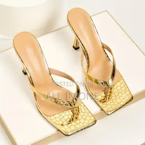 Gold Crocodile-Pattern Stiletto Thong Sandals