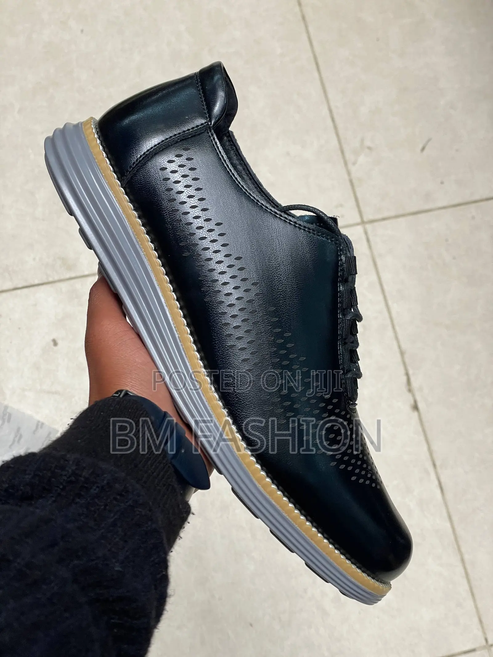 Mens Leather Casual Loafers Black X Cement